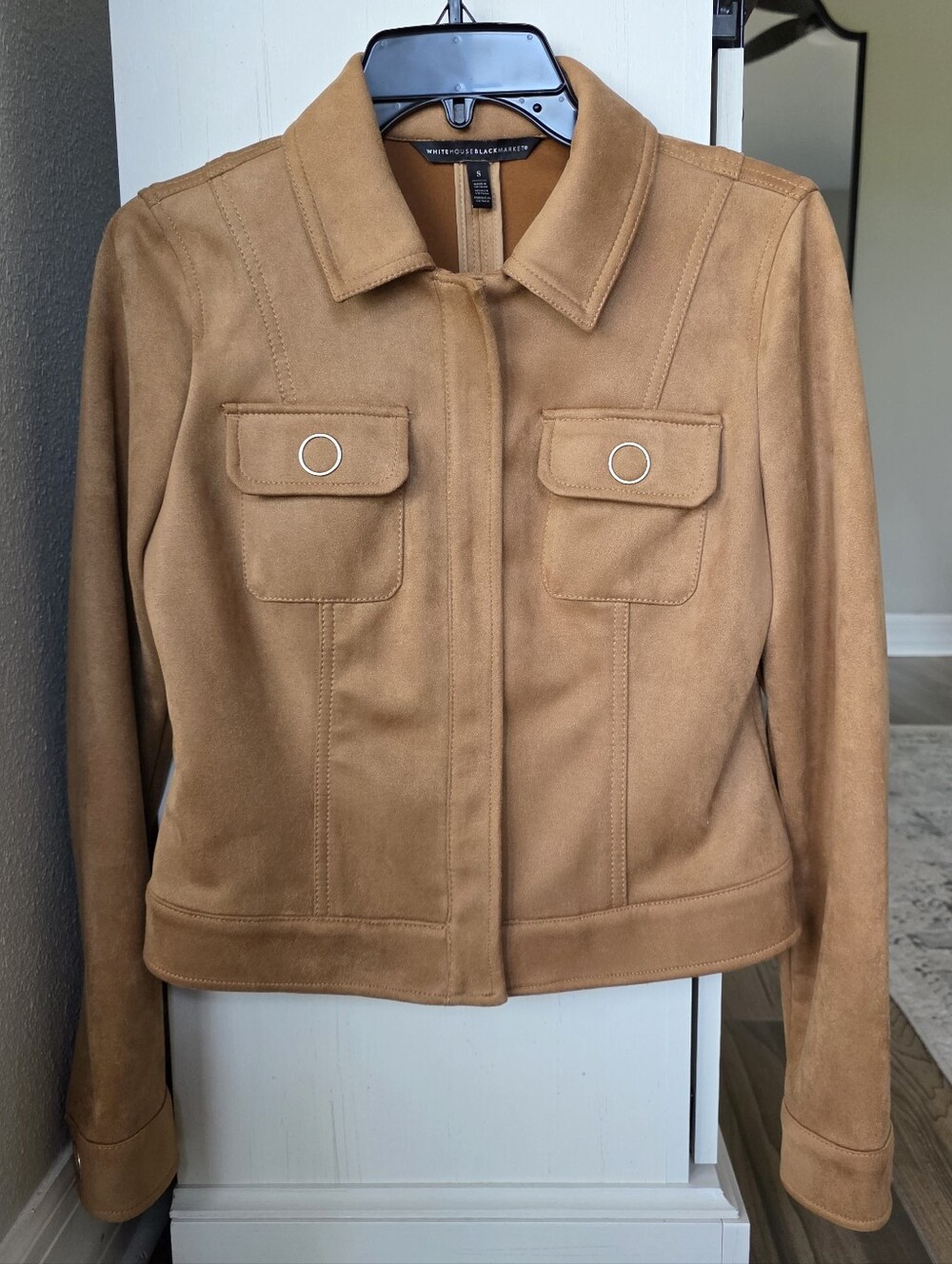 White House Black Market Camel Suede-Look Jacket Small